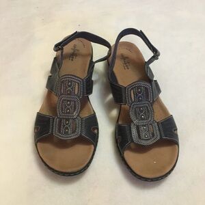 Clark’s collection navy blue leather sandals, new without tags